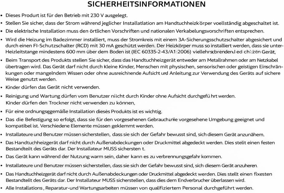 Perugia Elektrischer Handtuchhalter aus Edelstahl – Handtuchheizkörper elektrisch, Masse H 420 mm x