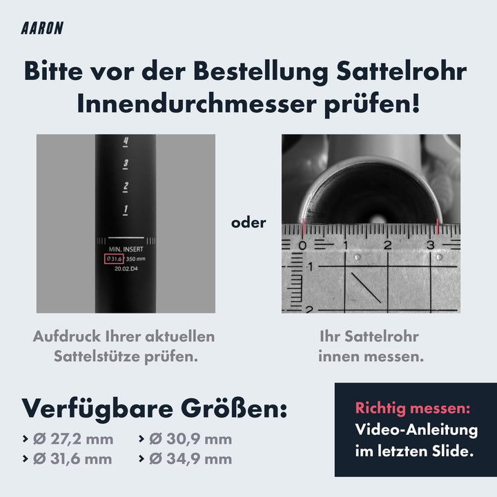 AARON Spring Federsattelstütze mit 27,2, 30,9 oder 31,6 mm Durchmesser - Gefederte Aluminium Sattels