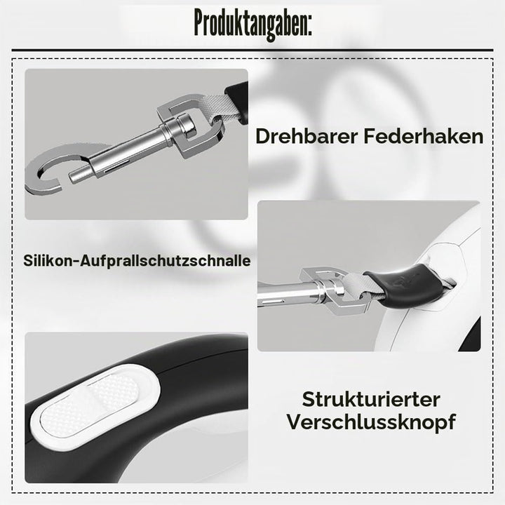 Hundeleine 5m, Einziehbar Hunde Rollleine mit LED Licht, Ausziehleine mit Schnellbremsknopf für Trai