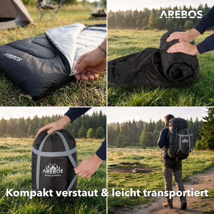 Arebos Camping Schlafsack Erwachsene 220 × 83 cm | Deckenschlafsack | wasserabweisend | inkl. Kompre