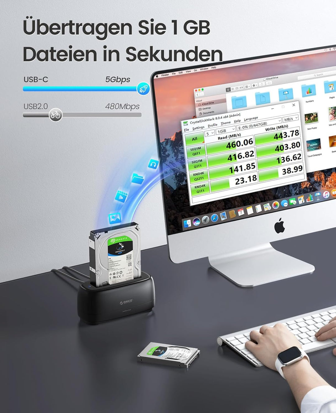 ORICO 3,5'' 2,5'' Festplattengehäuse USB 3.2 Gen1 1-Bay Festplatten Docking Station für Alle Standar