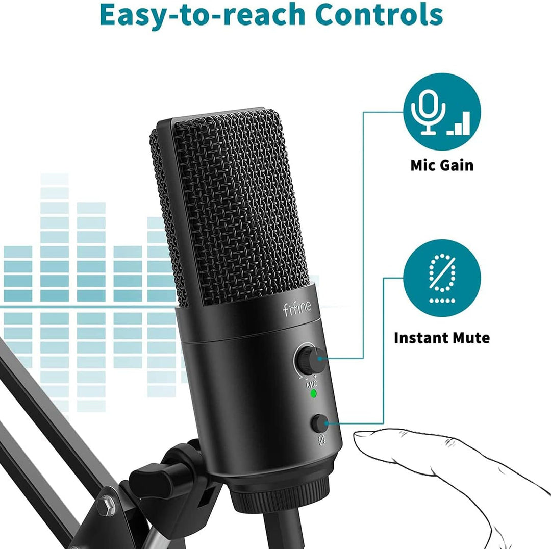 FIFINE Mikrofon PC Kondensator, Typ A/C USB mikrofon für MAC PS4 PS5, Microphone mit Ständer, Popfil