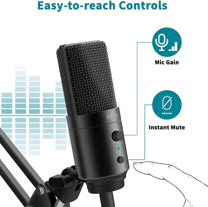 FIFINE Mikrofon PC Kondensator, Typ A/C USB mikrofon für MAC PS4 PS5, Microphone mit Ständer, Popfil