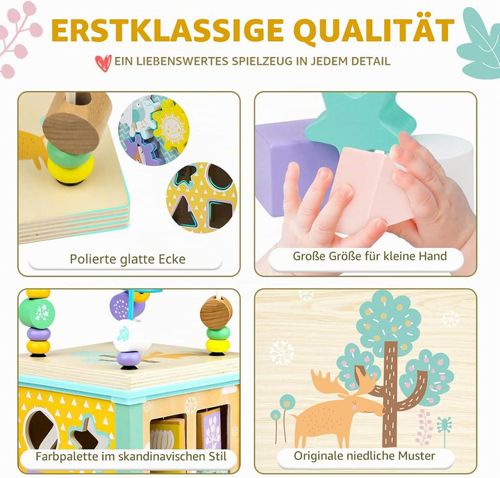 Airlab Motorikwürfel Aktivitätswürfel aus Holz, Motorikspielzeug Holzspielzeug ab 1 Jahr, Montessori