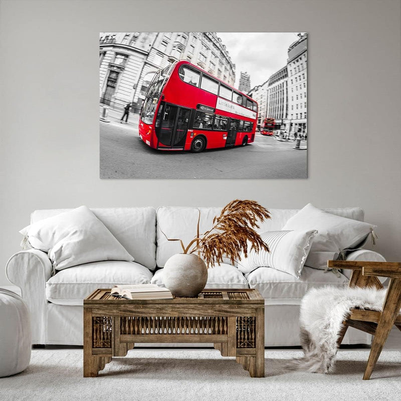 Bilder auf Leinwand 100x70cm Leinwandbild Bus London Reise Tourismus Gross Wanddeko Bild Schlafzimme