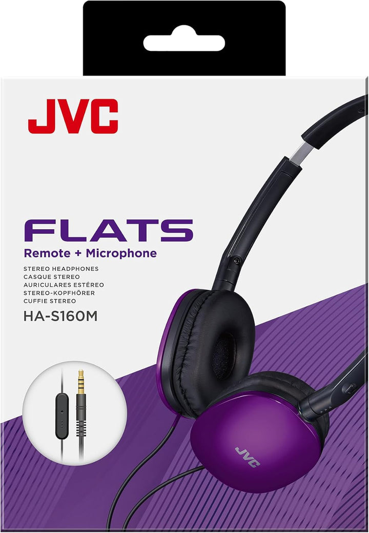 JVC HA-S160M-V - Flats Faltbarer und kompakter Kopfhörer in Glossy Trendfarbe, mit Schalter für Mikr