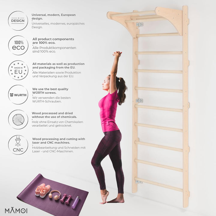 MAMOI® Kletterbogen mit rutsche, Kletterdreieck, Baby Klettern, Regenbogenwippe aus Holz, Holzbogen