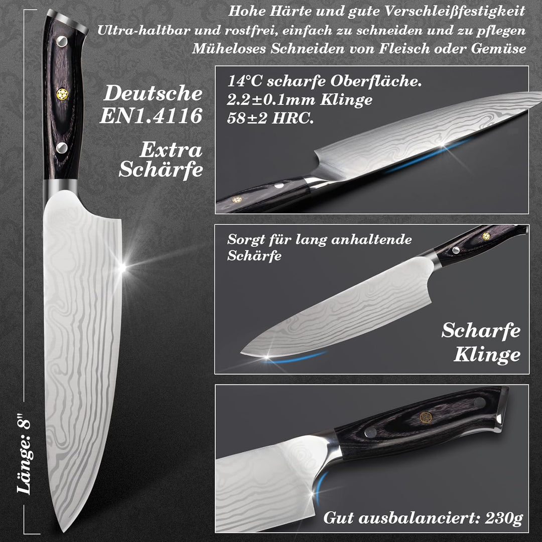 Küchenmesser Scharf Männer Geschenke Weihnachten, 34cm Kochmesser Profi Messer Weihnachtsgeschenke f