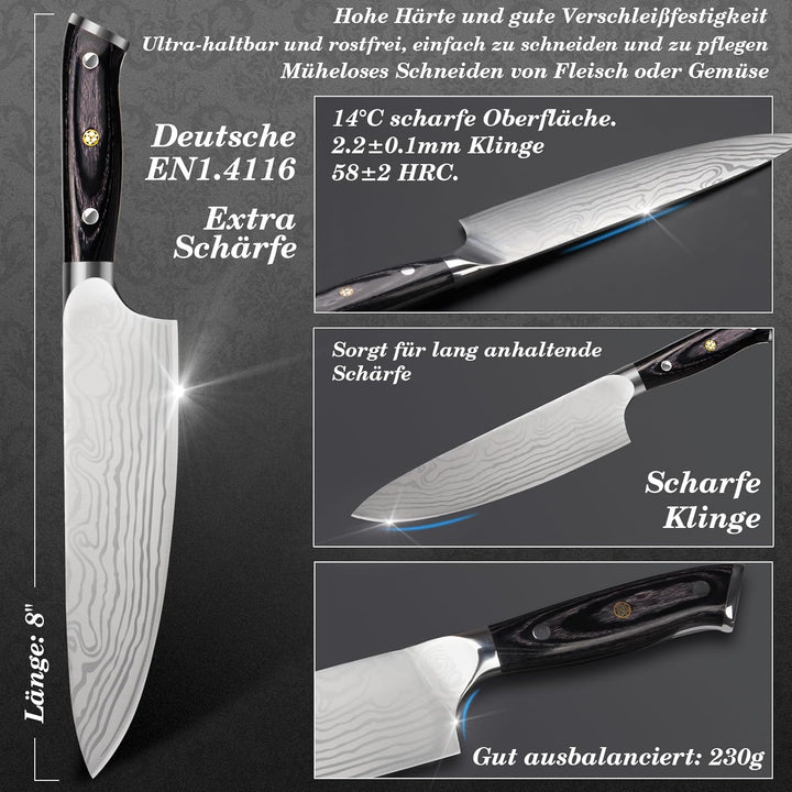 Küchenmesser Scharf Männer Geschenke Weihnachten, 34cm Kochmesser Profi Messer Weihnachtsgeschenke f