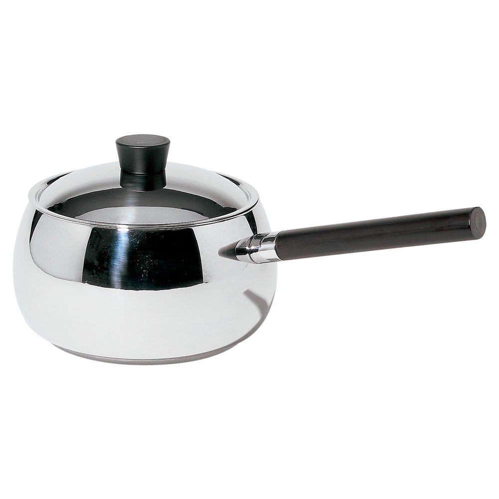 Alessi Kasserolle Mami Fondue Topf Bourguignonne aus Edelstahl gelänzend poliert, 14 x 19.5 x 20 cm