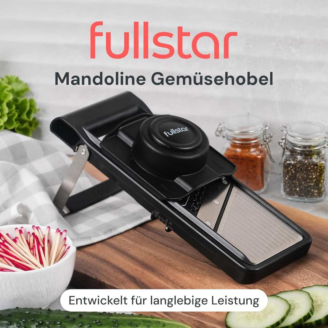 Fullstar 2-in-1 Mandoline Edelstahl Gemüsehobel - Verstellbarer Dünnschneider 1-4 mm - Mandoline mit