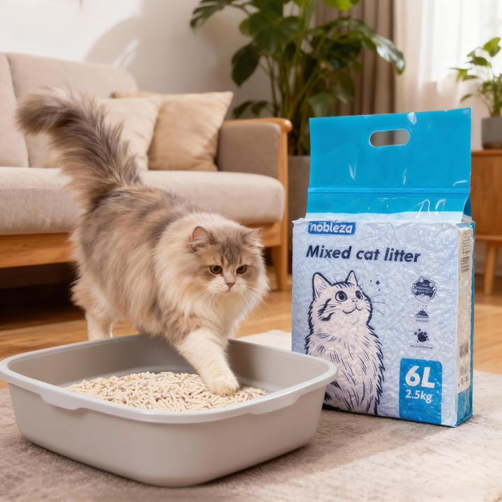 Nobleza Tofu & Bentonit Katzenstreu 10kg (4 x 2.5kg) – Gemischtes Katzenstreu, Schnell klumpend, sta
