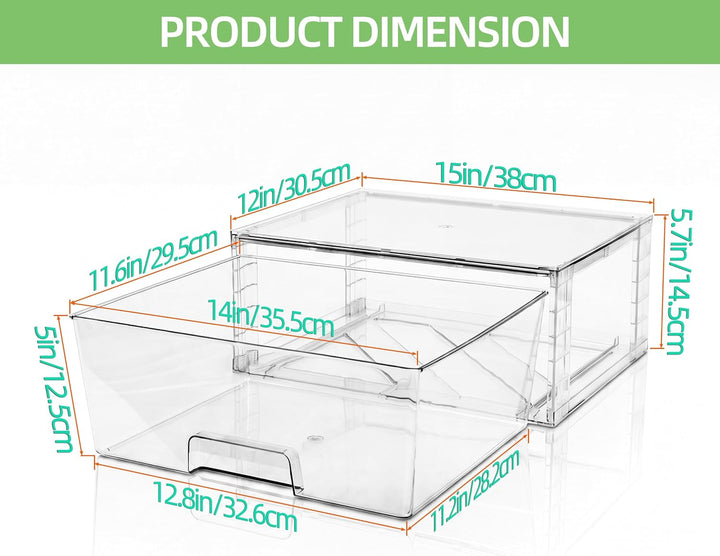 3er Set Breite Stapelbare Aufbewahrungsschubladen für Bad und Küche, Hochfeste Klare Acryl Organizer