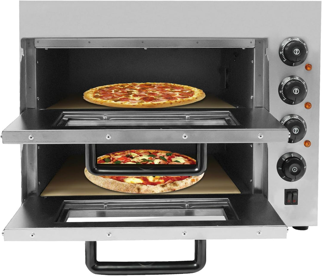 Pizzaofen Elektrisch 2 Kammern 3000W Edelstahl Pizzabackofen Pizza Ofen 350°C Gleichmässige Hitzever