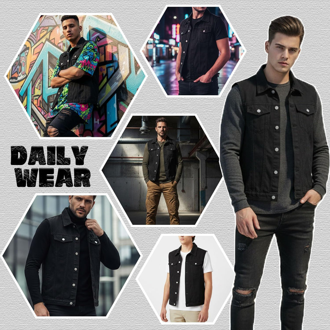 Herren Denim Weste Vintage Kutte Jeans Weste Ärmellose Jacke Motorradweste Jeansweste für Männer Sch