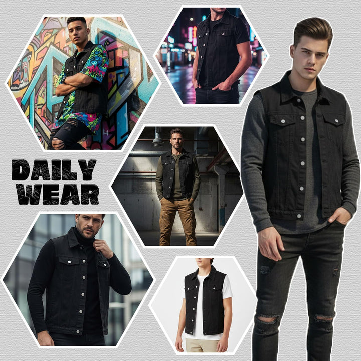Herren Denim Weste Vintage Kutte Jeans Weste Ärmellose Jacke Motorradweste Jeansweste für Männer Sch