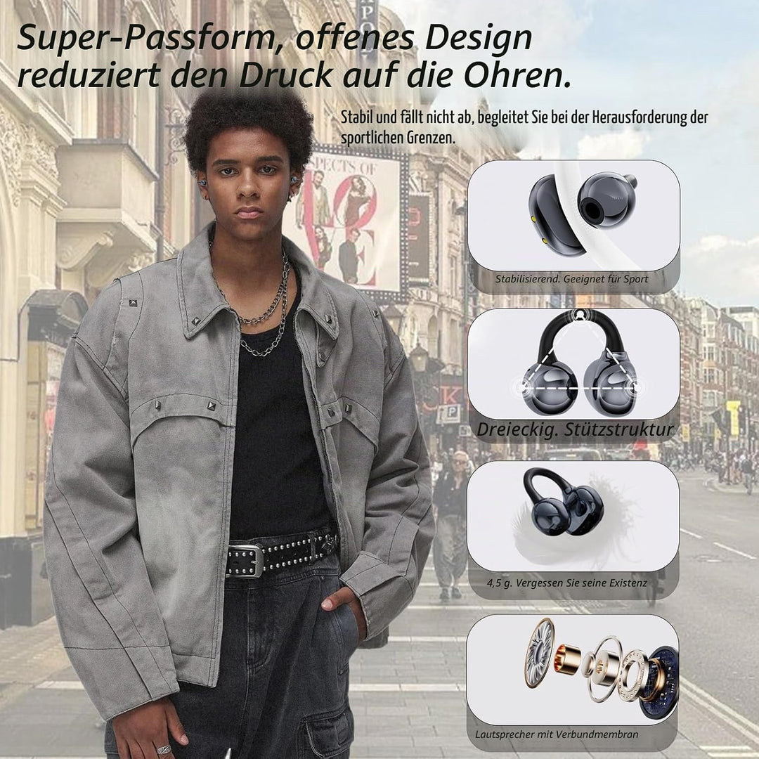 Kabellos Bluetooth Kopfhörer, Open-Ear-Kopfhörer, Ohrclip mit Beeindruckender Klang, Bluetooth 5,4,