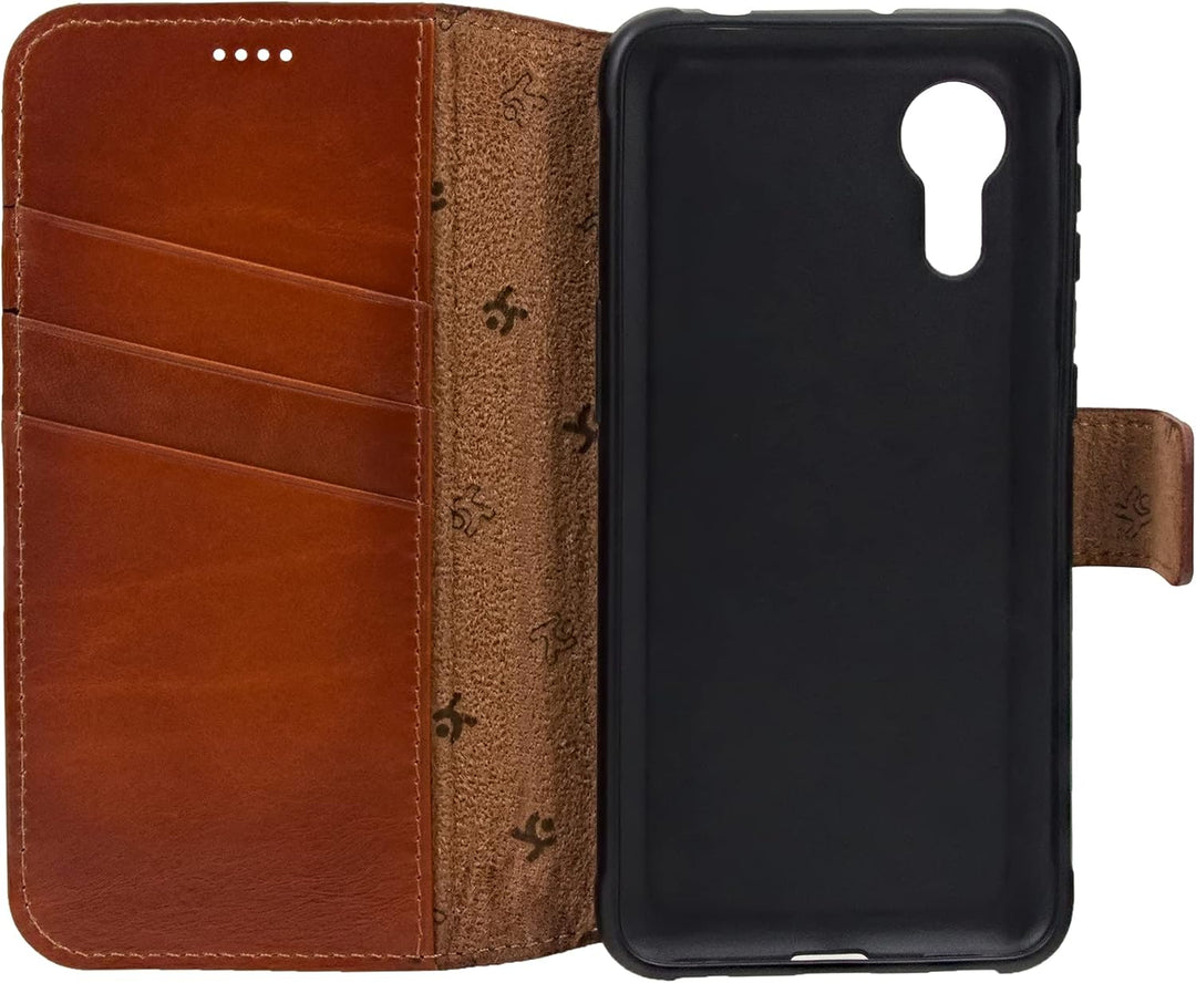 Suncase Book-Style Hülle kompatibel mit Samsung Galaxy Xcover 5 Leder Tasche (Slim-Fit) Lederhülle H