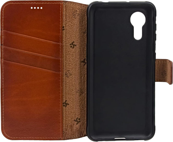 Suncase Book-Style Hülle kompatibel mit Samsung Galaxy Xcover 5 Leder Tasche (Slim-Fit) Lederhülle H