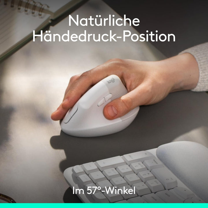 Logitech Wave Keys und Lift vertikale Maus – Ergonomisches Bundle – kabellose Tastatur mit gepolster