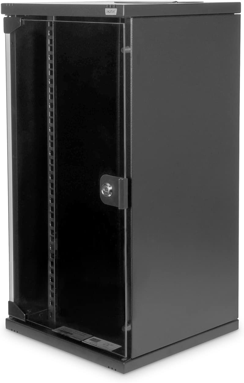 DIGITUS 10-Zoll Set - Netzwerk-Schrank 12HE Schwarz - Fachboden - Steckdosenleiste - 8-Port Patch-Pa