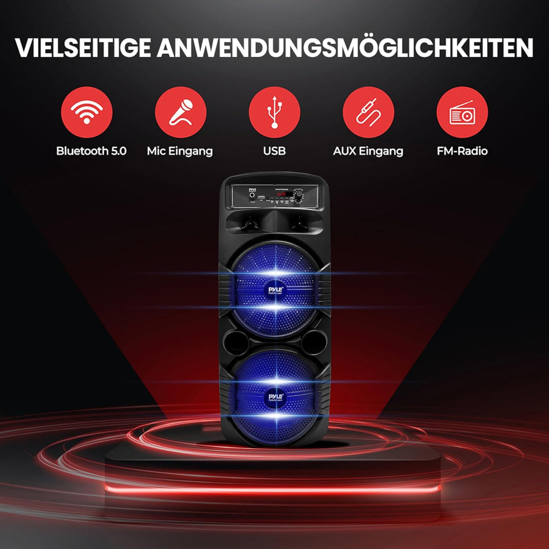 Pyle Partybox, Bluetooth Lautsprecher Gross – 600W Boombox mit Lichteffekten, Tragbar, Super Bass, U