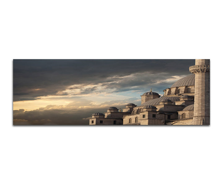Paul Sinus Art Panoramabild auf Leinwand und Keilrahmen 150x50cm Istanbul Moschee Wolken Sonnenunter