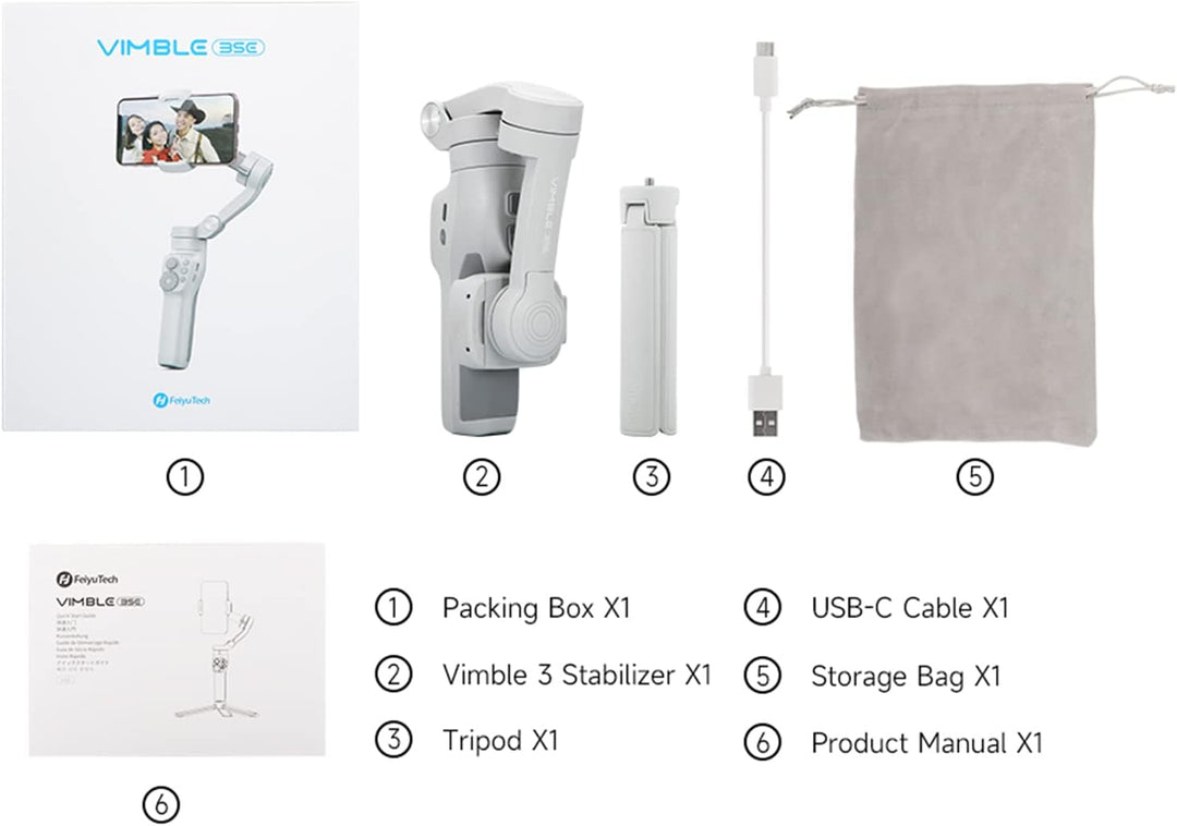 Feiyu Vimble 3SE [Offiziell] Smartphone Gimbal für iPhone und Android, 3-Achsen Handy Stabilisator,