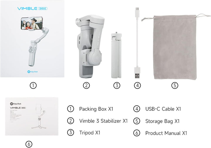 Feiyu Vimble 3SE [Offiziell] Smartphone Gimbal für iPhone und Android, 3-Achsen Handy Stabilisator,