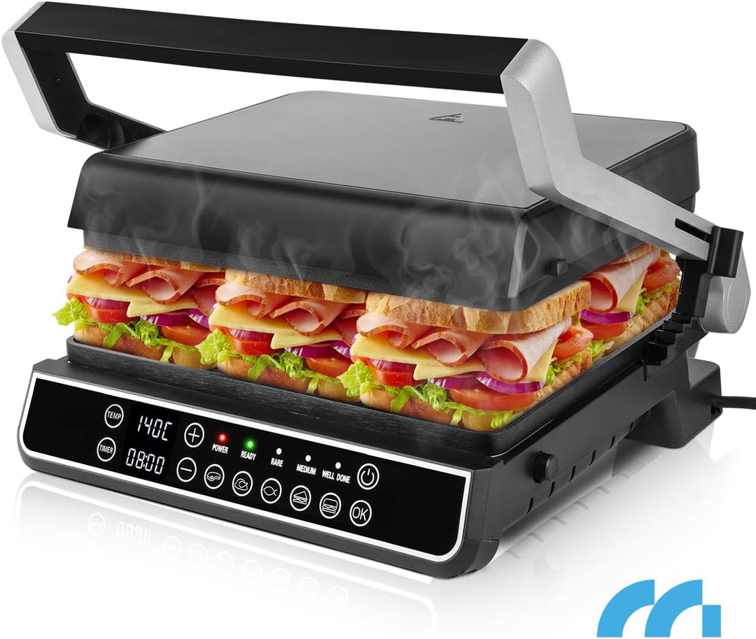 MalTec Kontaktgrill mit Auffangschale SM5000W-PRO Elektrogrill 2500W Panini Sandwichmaker, 3 Frittie