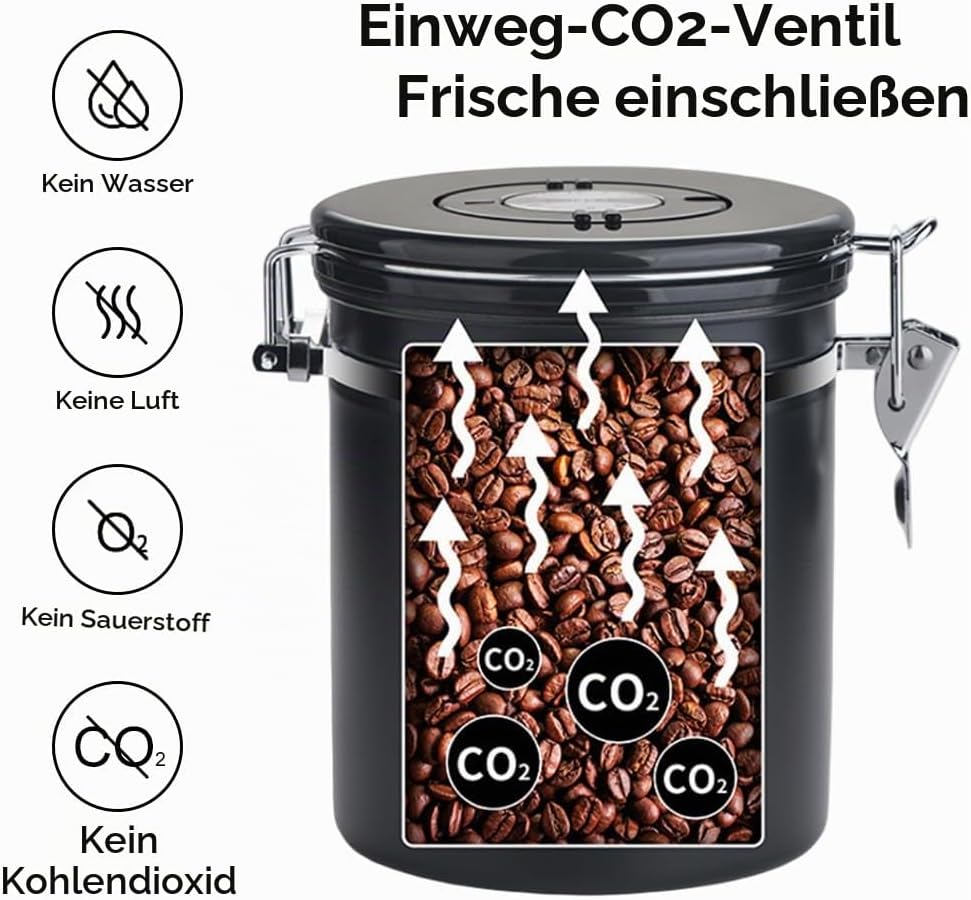 Kaffeedose, Kaffeebohnenbehälter, Vakuum Kaffee Dose, 2,8 L Kaffeebohnen aus Edelstahl, mit Datumsan