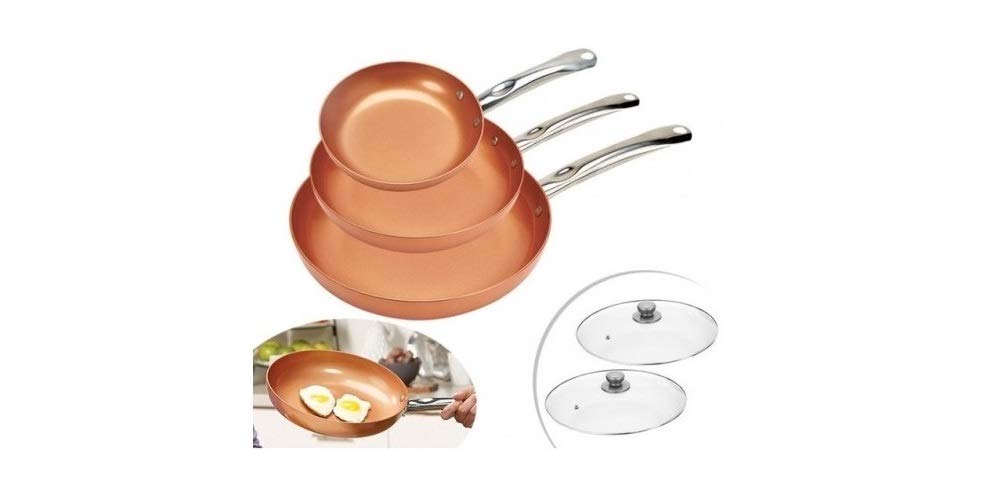 MB Tech Pfannen, 5-teilig, 20 cm, 24 cm, 28 cm, 2-lagige Keramikbeschichtung, kupferfarben