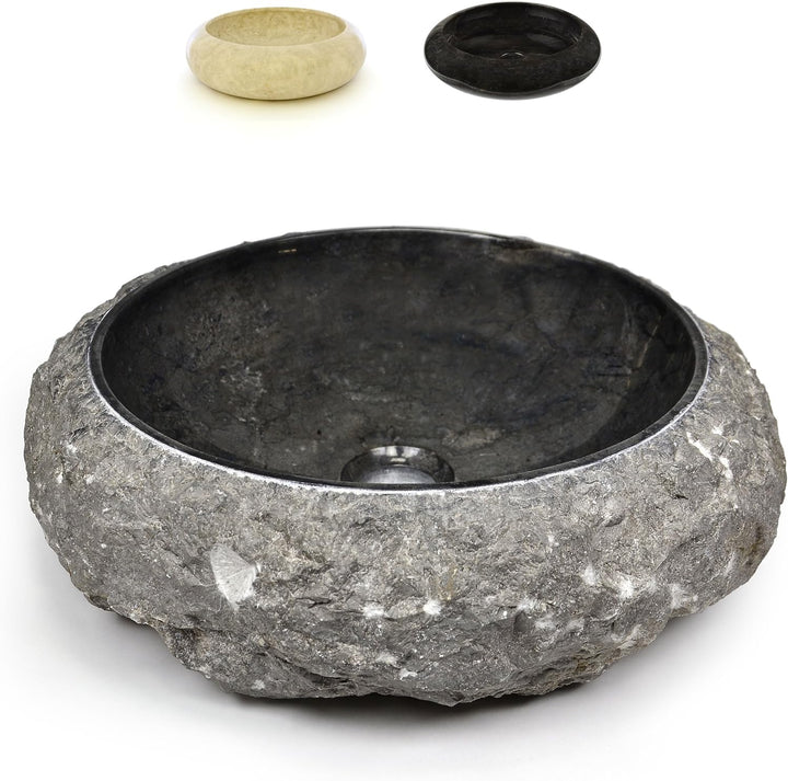 Divero Marmor Naturstein Aufsatz-Waschbecken Handwaschbecken Waschschale Stein poliert grob behauen