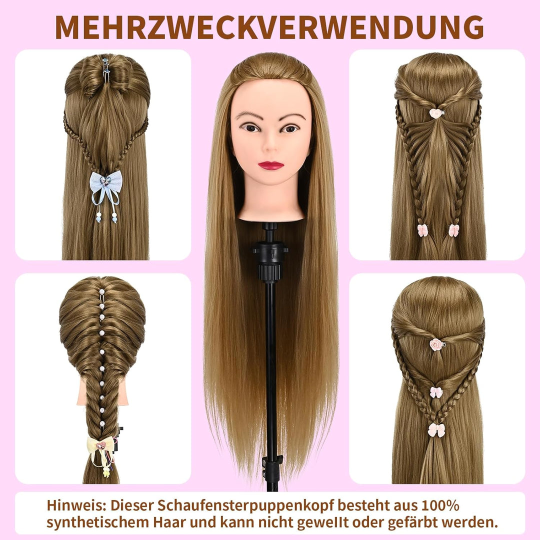 28" Frisierkopf Mit Synthetikfaser-Haar Trainingsköpfe Für Friseure Für Flecht Schneide Styling Übun
