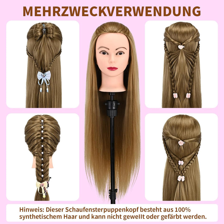 28" Frisierkopf Mit Synthetikfaser-Haar Trainingsköpfe Für Friseure Für Flecht Schneide Styling Übun