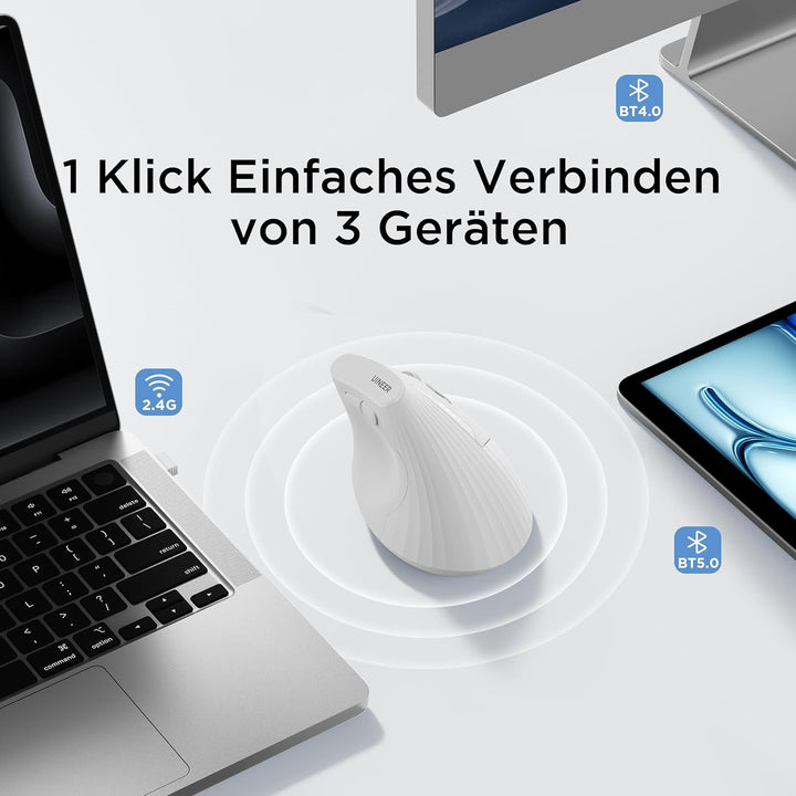 Uineer Kabellose vertikale Maus, Multi-Device Tri-Mode Maus, sichtbare Leistungsstufe (2.4G+BT4.0/BT