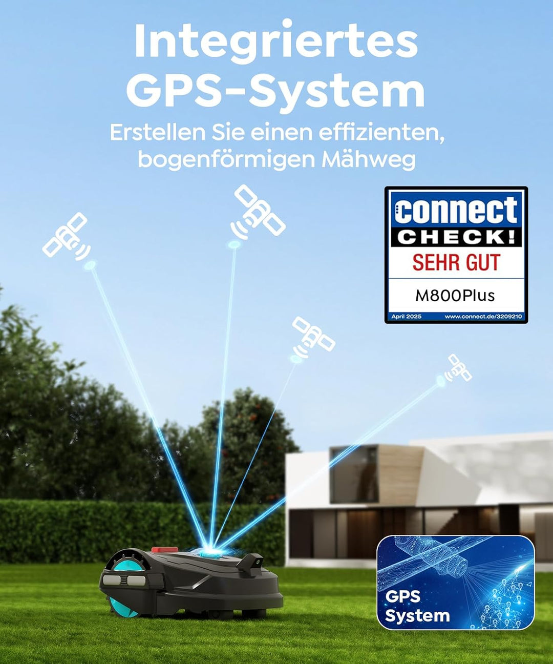 YARDCARE M800Plus Mähroboter ohne Begrenzungskabel,GPS Positionierung,Empf.800m²,KI Vision,U-förmige