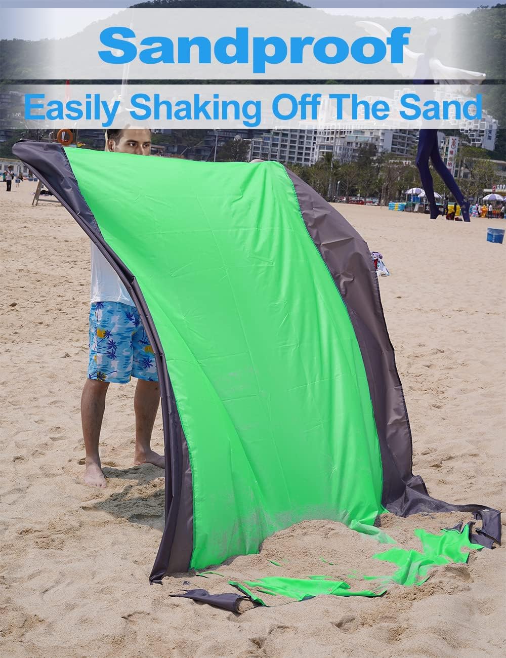 Stranddecke Super Gross 275cm x 300cm für Strandurlaub Reisen Camping, Leicht und Tragbar, Schnelltr