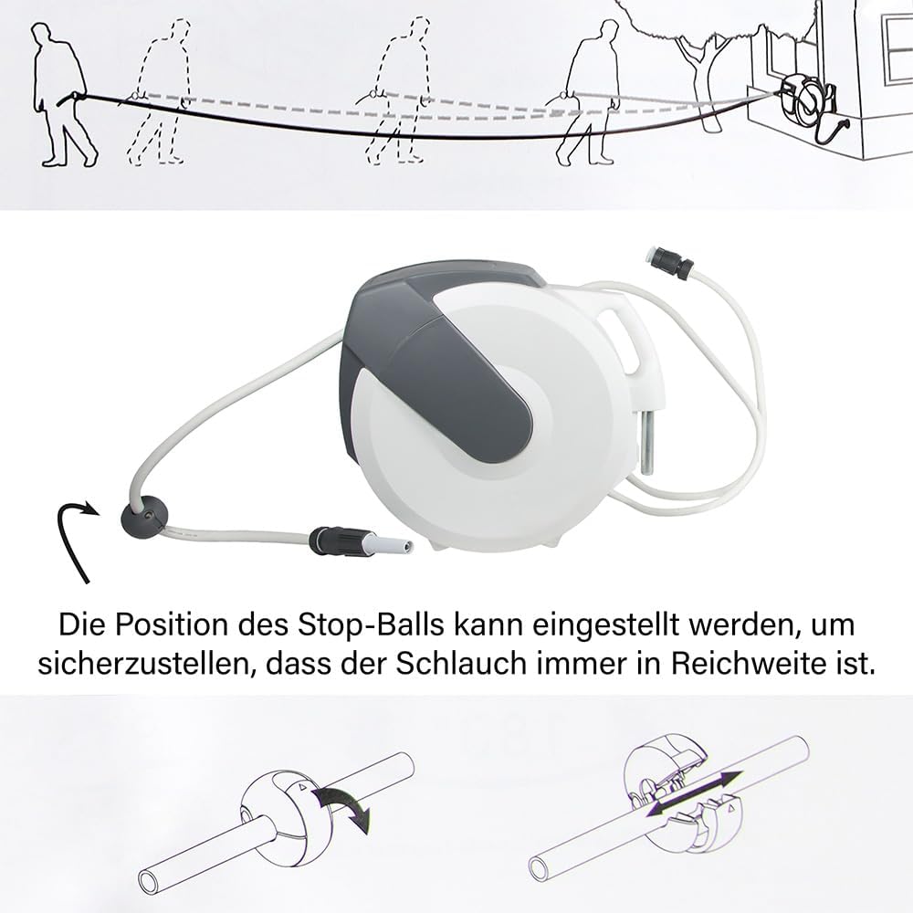 Preis-Zone Wand-Schlauchbox 20m roll-up Schlauchtrommel Gartenschlauch 1/2" 35m White LINE 1/2" 20m