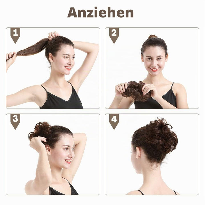 BARSDAR 100% Echthaar Haarteil Haargummi，Gelockt Unordentlich dutt extensions echthaar Haarteil Haar
