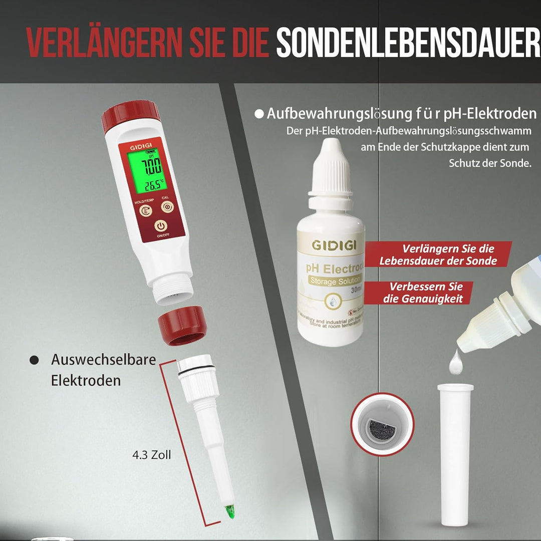 pH Messgerät für Lebensmittel,GIDIGI Digitaler pH-Tester für Lebensmittel, Präzise pH Testkits für K