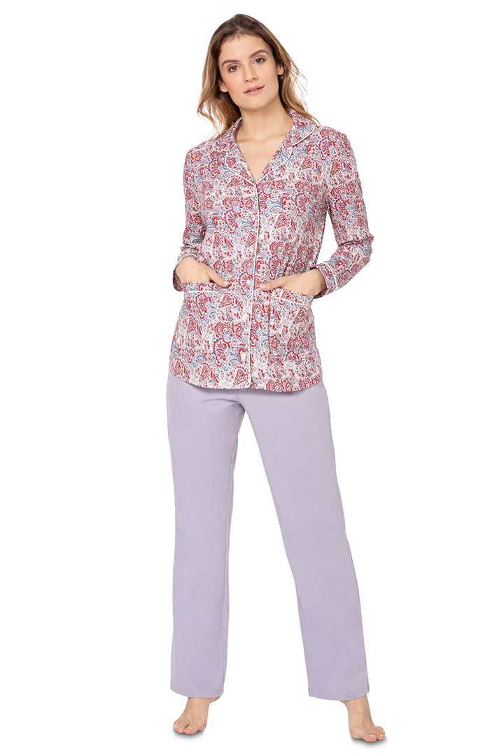 e.Femme Damen Schlafanzug Judy 2267 oder 2274 aus 100% Baumwolle 36 Rot/Hellgrau, 36 Rot/Hellgrau