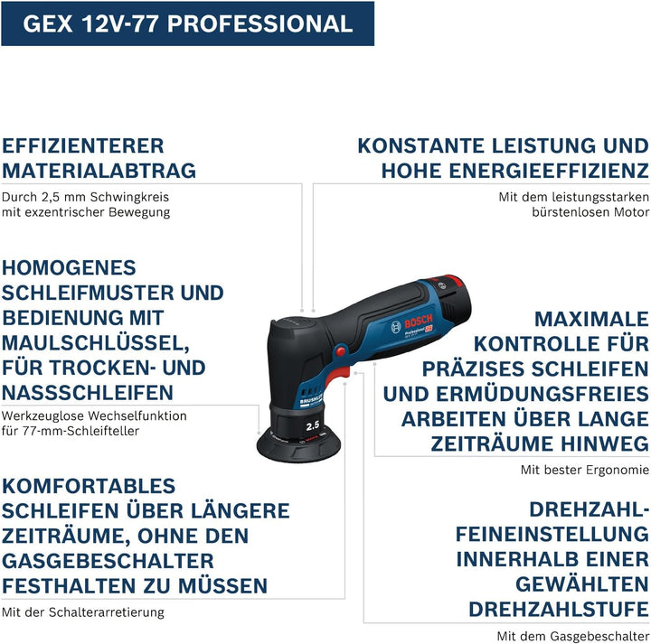 Bosch Professional 12V System Akku-Exzenterschleifer GEX 12V-77 (inkl. montiertem 77 mm Klett-Schlei