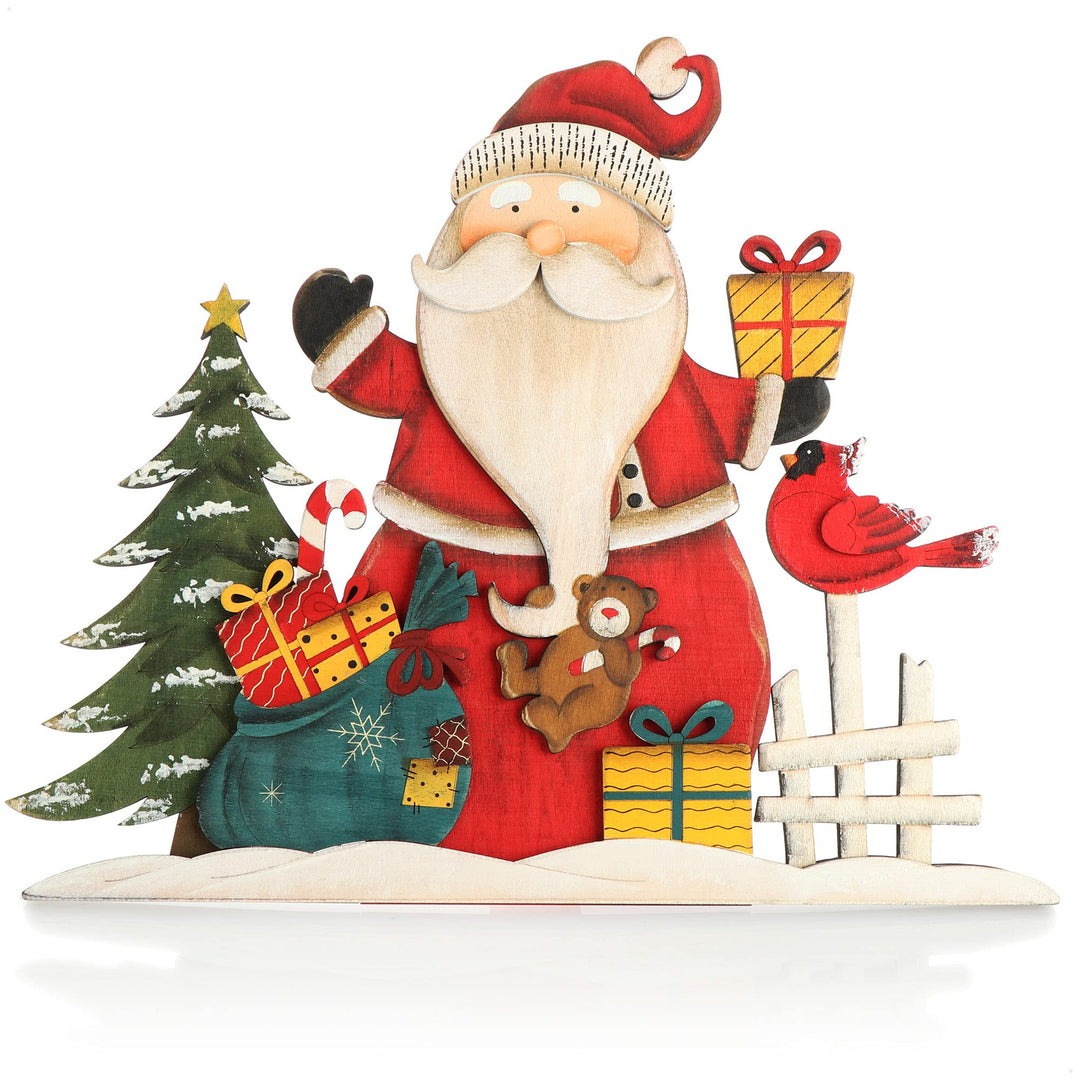 com-four® Dekorativer Aufsteller für Weihnachten, XL Weihnachtsmann Santa mit Geschenken - Gross, Sa