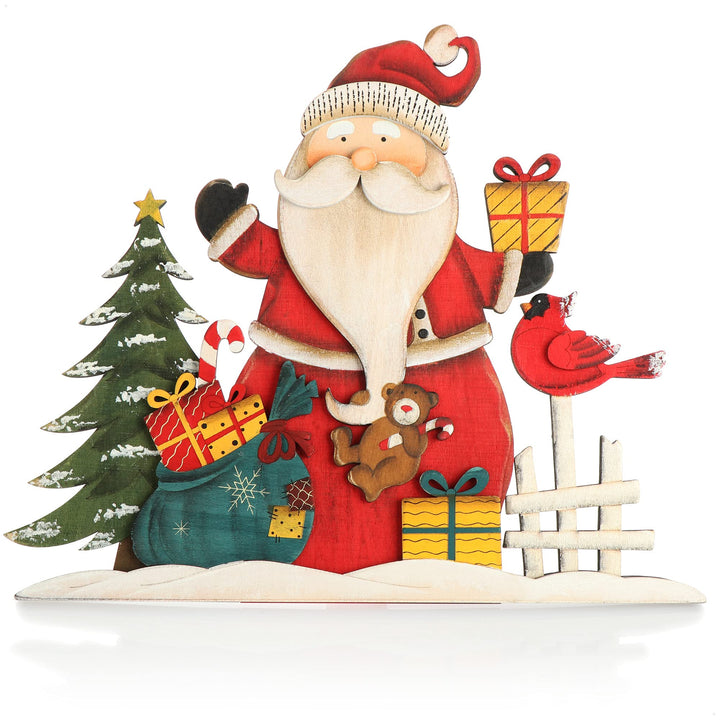 com-four® Dekorativer Aufsteller für Weihnachten, XL Weihnachtsmann Santa mit Geschenken - Gross, Sa