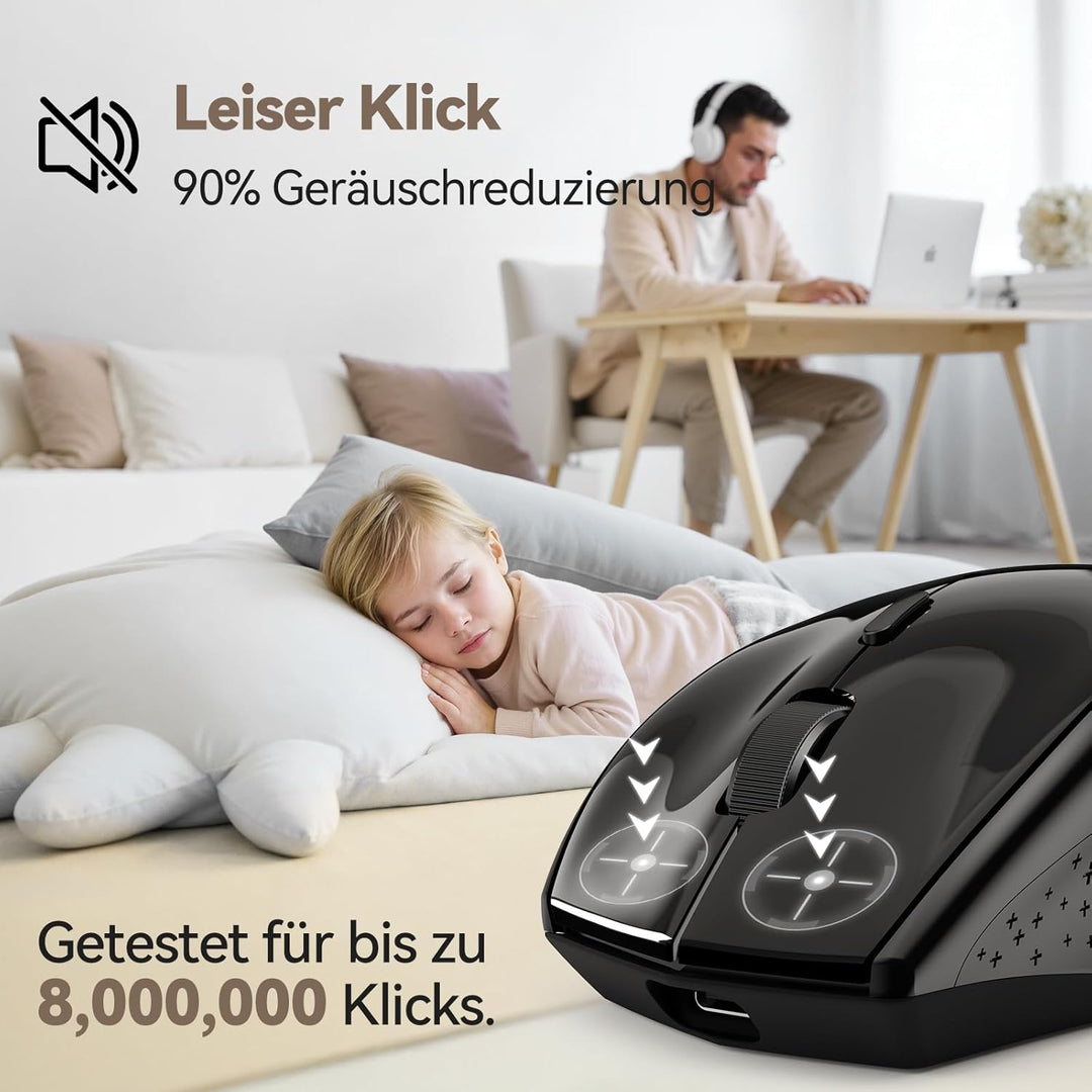TECKNET PRO Kabellose Maus Jiggler, Wiederaufladbar, Silent Funkmaus | 6400 DPI, 2,4 GHz Computermau