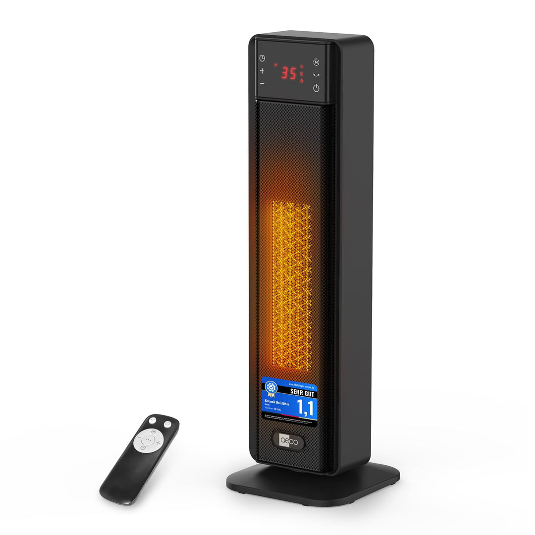 aeco EcoHeat Boost 58cm Energiesparend Heizlüfter mit Fernbedienung, 2000W LED ECO-Modus, 24H Timer,