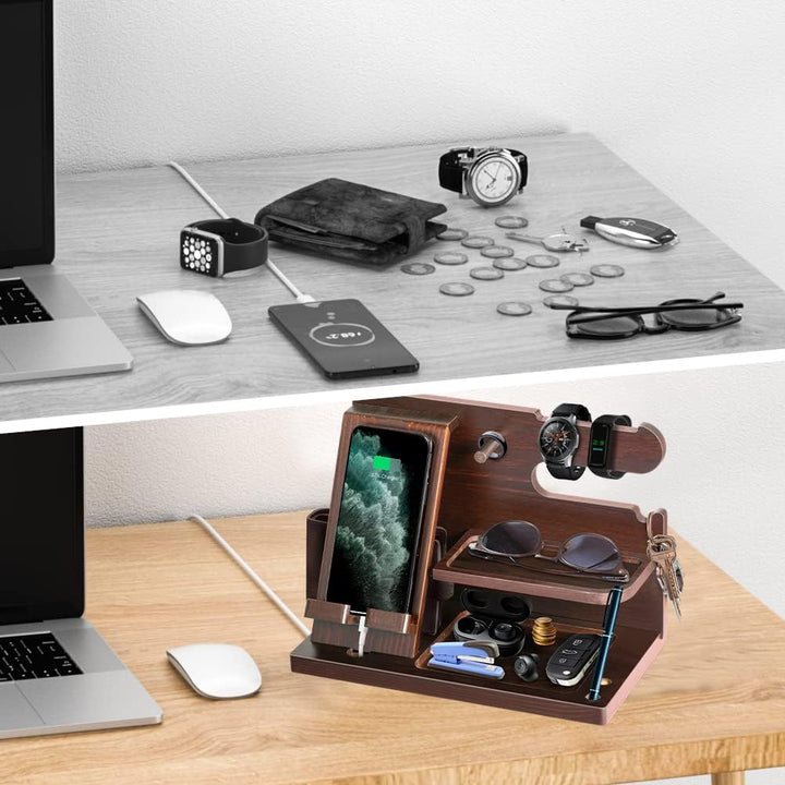 Geschenke für Männer Weihnachten Holz Telefon Dockingstation Uhren Geldbörsen Nachttisch Organizer W