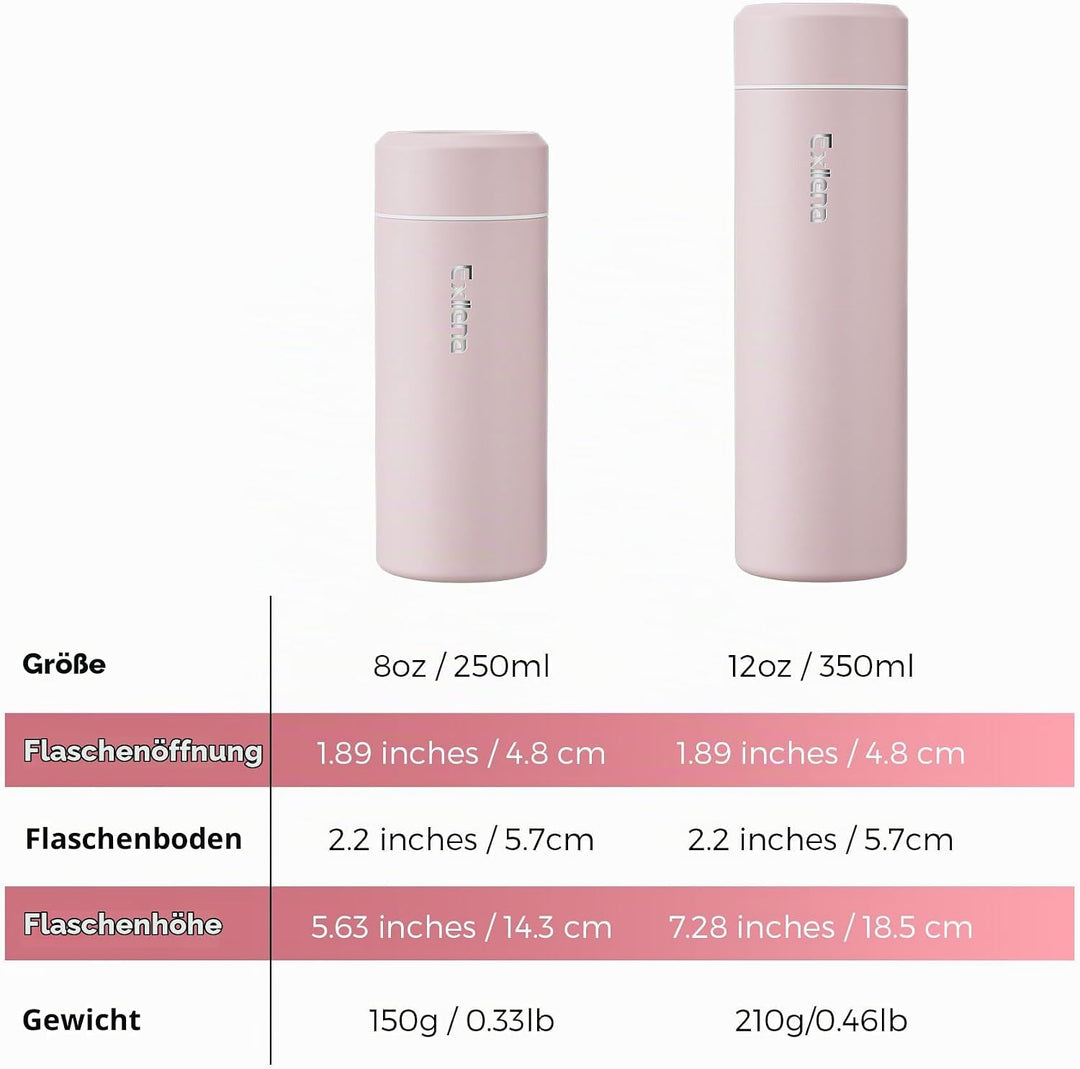 【Upgrade-Version】Exllena Mini Thermosflasche 350ml mit Edelstahl-Deckel, Trinkflasche Klein Doppelwa