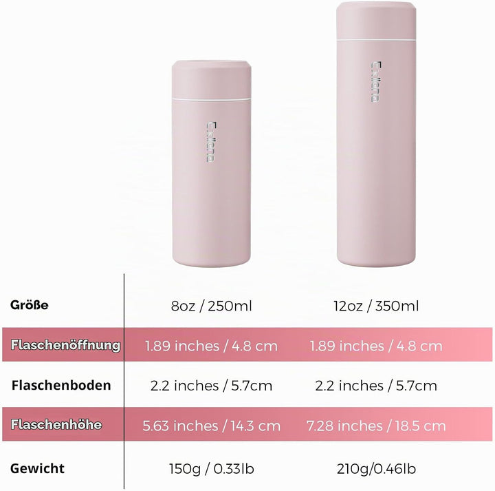 【Upgrade-Version】Exllena Mini Thermosflasche 350ml mit Edelstahl-Deckel, Trinkflasche Klein Doppelwa